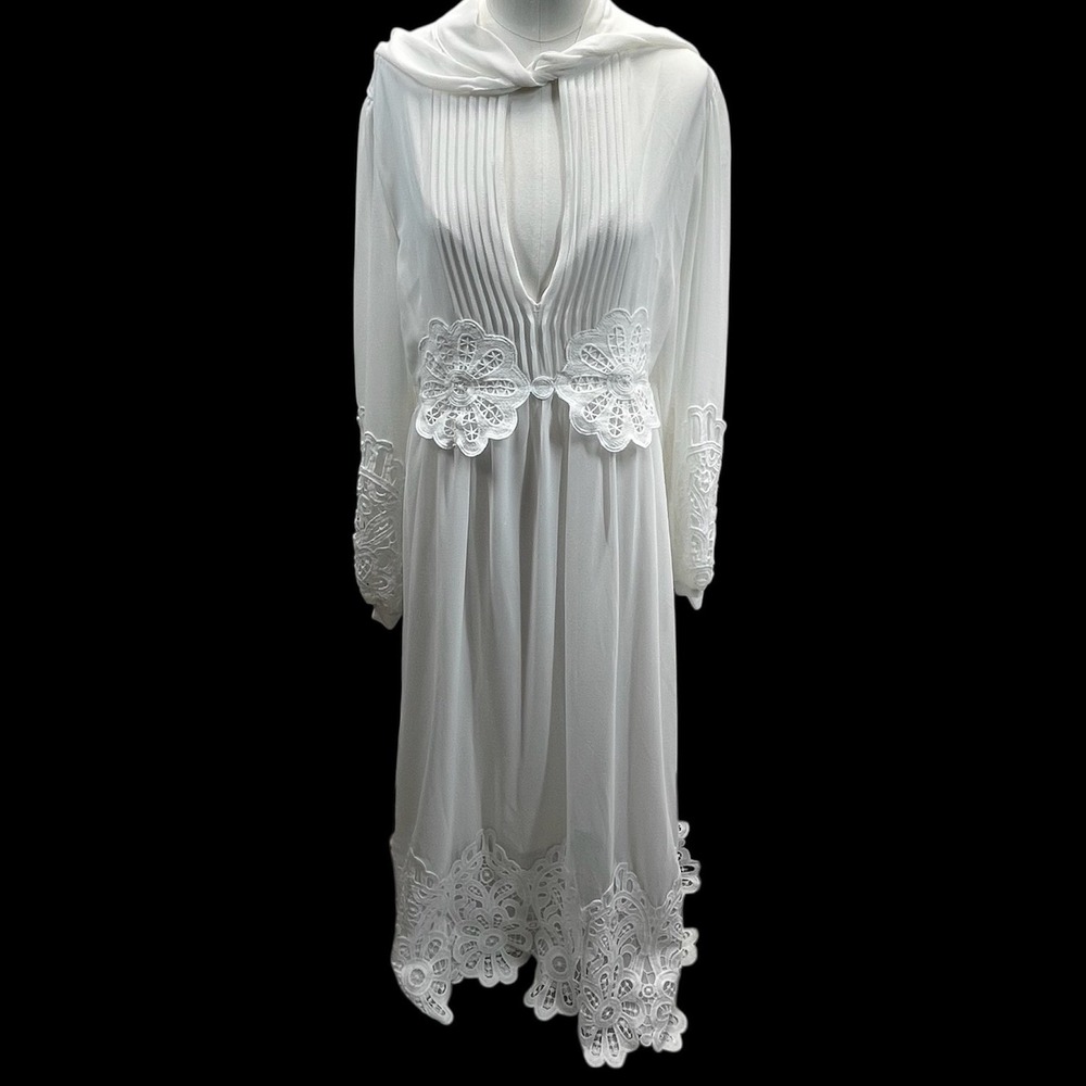 NWT N by Nancy Women Maxi Dress White Chiffon Lace Sheer XL Boho Ethereal Bridal